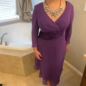 Asymmetrical purple satin and silk dress